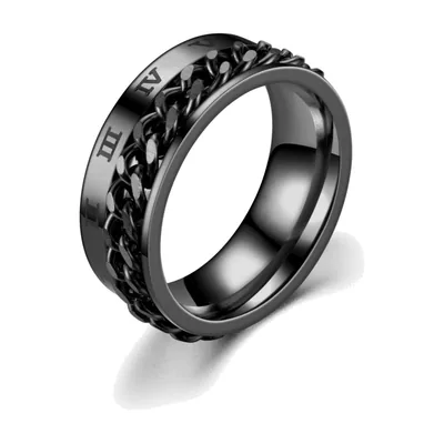 Herren Spinner-Ring mit römischen Ziffern und Ketten-Design, Edelstahl