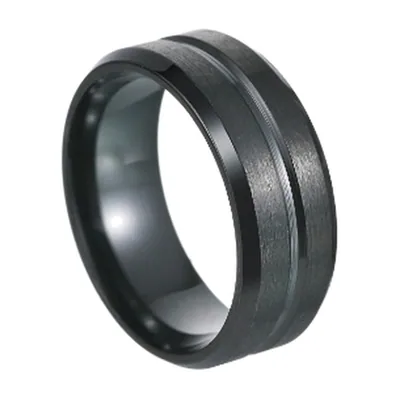 Edelstahlring mit zentraler Rille für Herren, 8mm