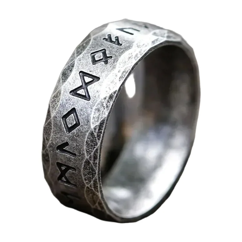 Anillo de Runas Vikingas con Símbolos de Odín, Acero Inoxidable