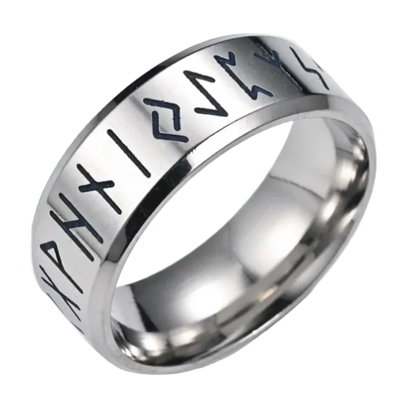 Anillo de Runas Vikingas con Símbolos de Odín, Acero Inoxidable
