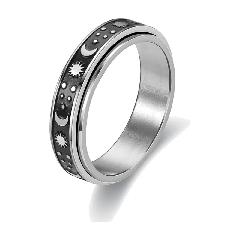 Sun and Moon Spinner Ring, 316L Stainless Steel