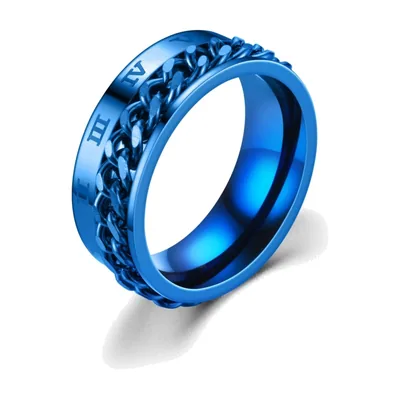 Spinner-Ring mit römischen Ziffern und Ketten-Optik, Edelstahl