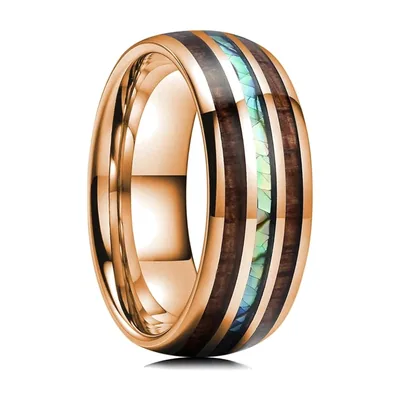 Herrenring mit Pfeil-Motiv, Holz- und Abalone-Inlay, Edelstahl
