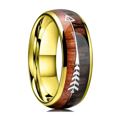 Herrenring mit Pfeil-Motiv und Holz-Inlay, Edelstahl