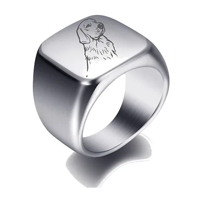 Anello Sigillo Quadrato con Motivo Cane, Acciaio Inossidabile