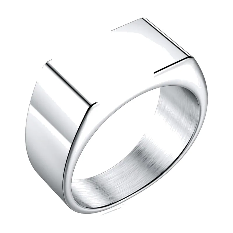 Square Signet Ring, Polished 316L Stainless Steel