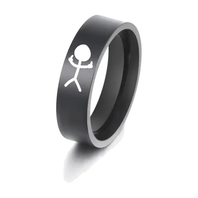 Stickman Doodle Ring, Mattschwarz aus Edelstahl