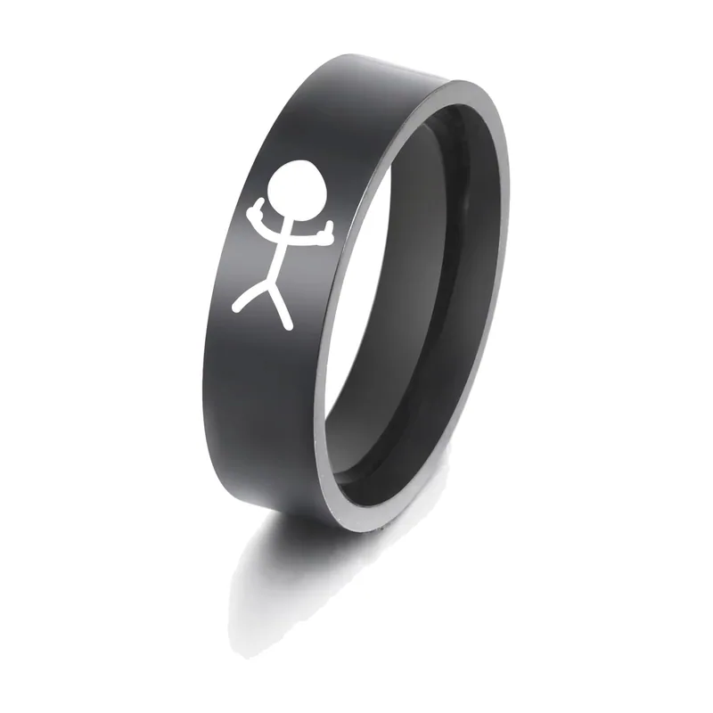 Anillo Stickman Doodle, Acero Inoxidable Negro Mate
