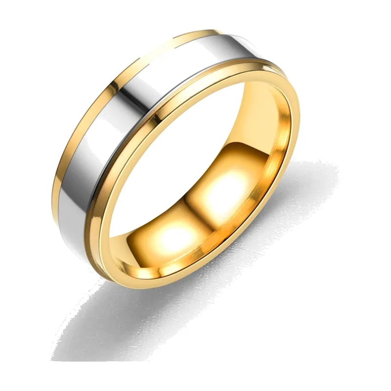 Anello a Fascia Bicolore Oro e Argento, Acciaio Inossidabile