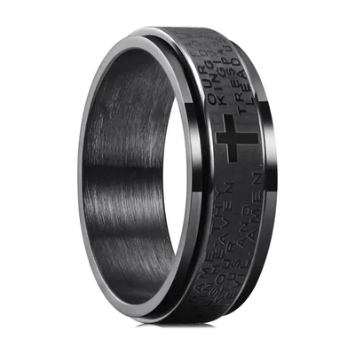 Religiöser Kreuz-Spinnerring mit Gebetsgravur, Edelstahl