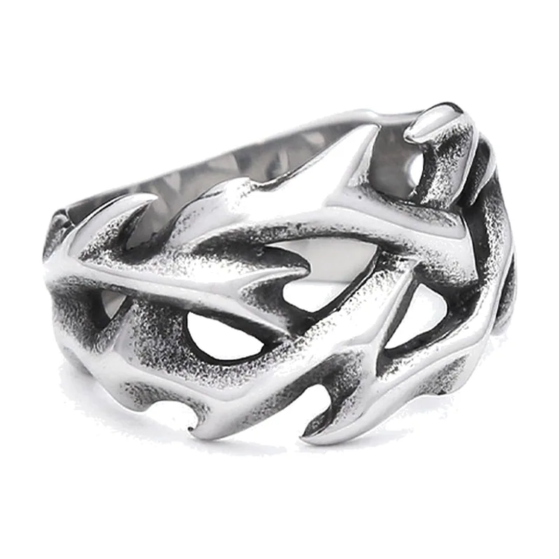 Anillo Gótico de Flores Caladas, Acero Inoxidable