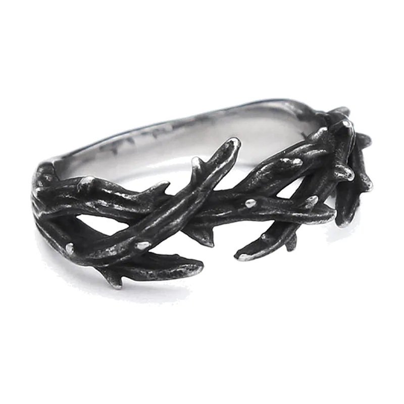 Twig and Branch Pattern Ring, Antique Stainless Steel