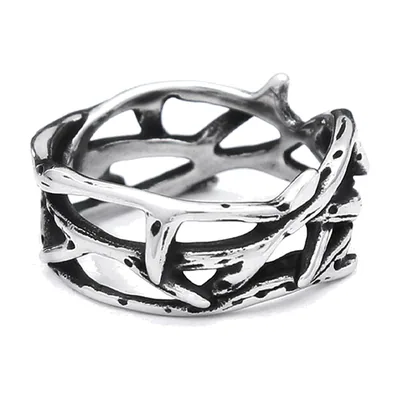 Herrenring mit Ast-Design, Antik-Finish, Edelstahl 316L