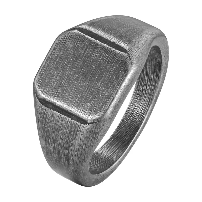 Square Signet Ring, Brushed Stainless Steel