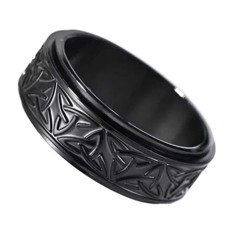 Spinner Ring with Celtic Knot and Norse Runes, Stainless Steel