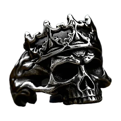 Totenkopf-Ring mit Krone, 316L Edelstahl Gothic Ring