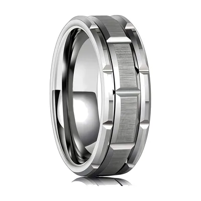 Bague Géométrique Polie et Brossée pour Homme, Acier Inoxydable