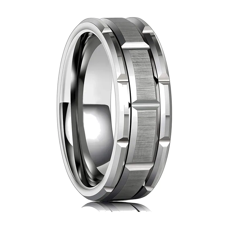 Anello Geometrico Satinato e Lucidato, Acciaio Inossidabile