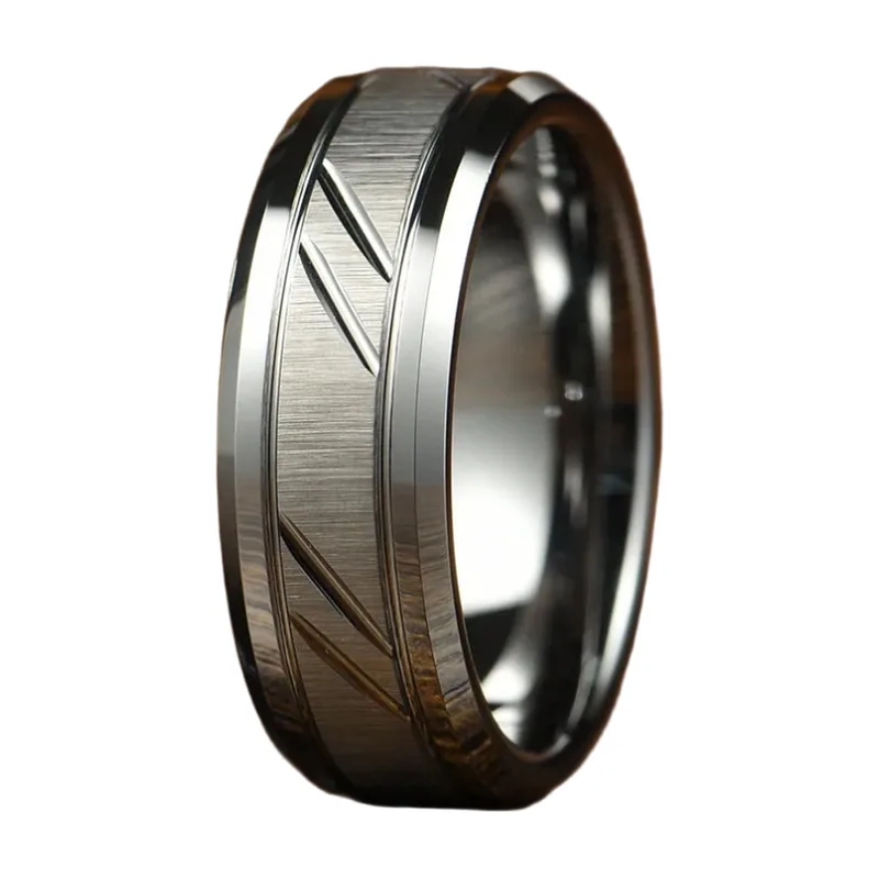 Herrenring mit Chevron-Muster, Edelstahl 316L