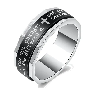 Spinner-Ring mit Kreuz und Gravur für Herren, Edelstahl