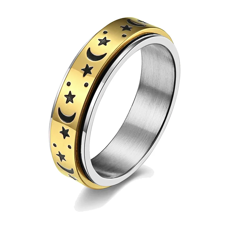 Moon and Star Spinner Ring, 316L Stainless Steel