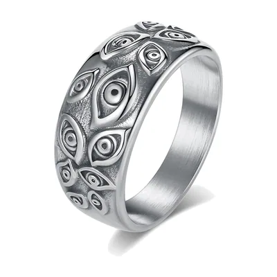 Herren Ring mit Augen-Motiv, Antik-Finish, Edelstahl 316L