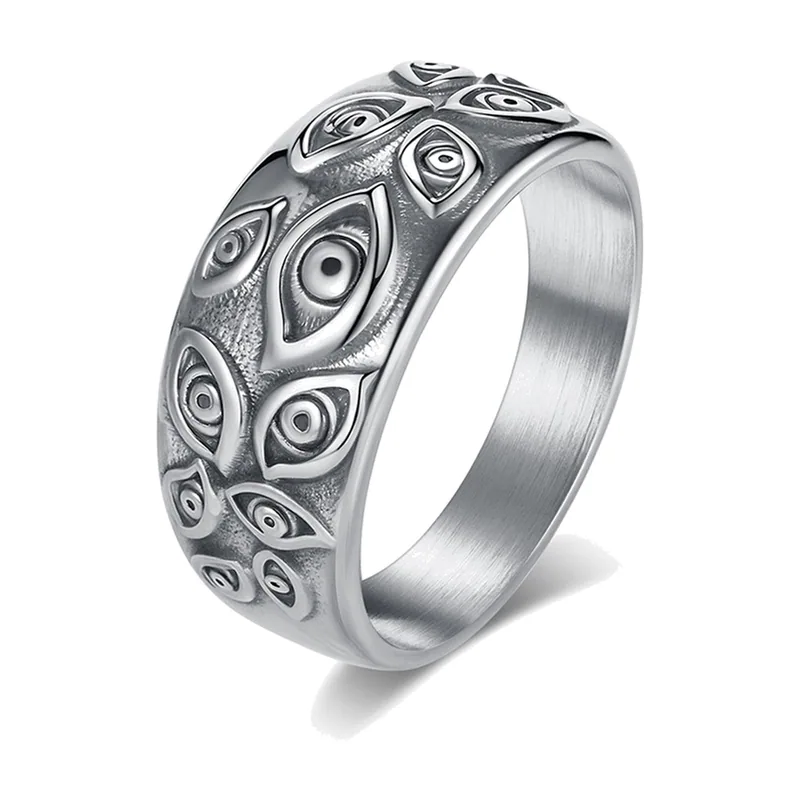 Herren Ring mit Augen-Motiv, Antik-Finish, Edelstahl 316L