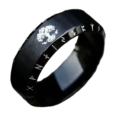 Wikinger Ring Yggdrasil Lebensbaum mit Runen, Edelstahl
