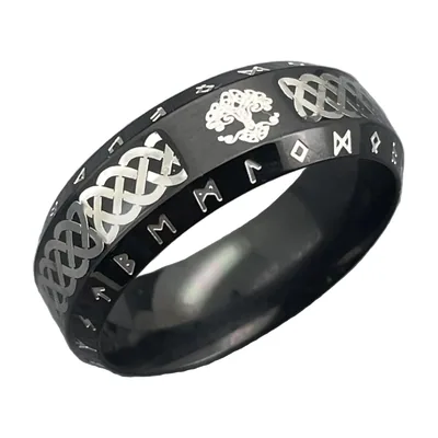 Wikinger Ring mit Yggdrasil Lebensbaum und keltischen Knoten, Edelstahl