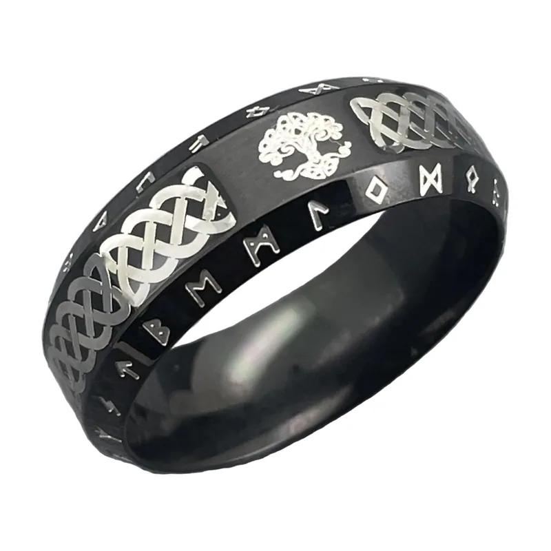 Wikinger Ring mit Yggdrasil Lebensbaum und keltischen Knoten, Edelstahl
