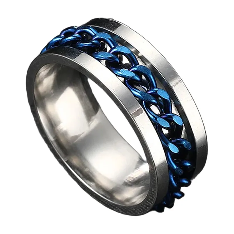 Anello Spinner con Dettaglio Catena Rotante, Acciaio Inossidabile 316L