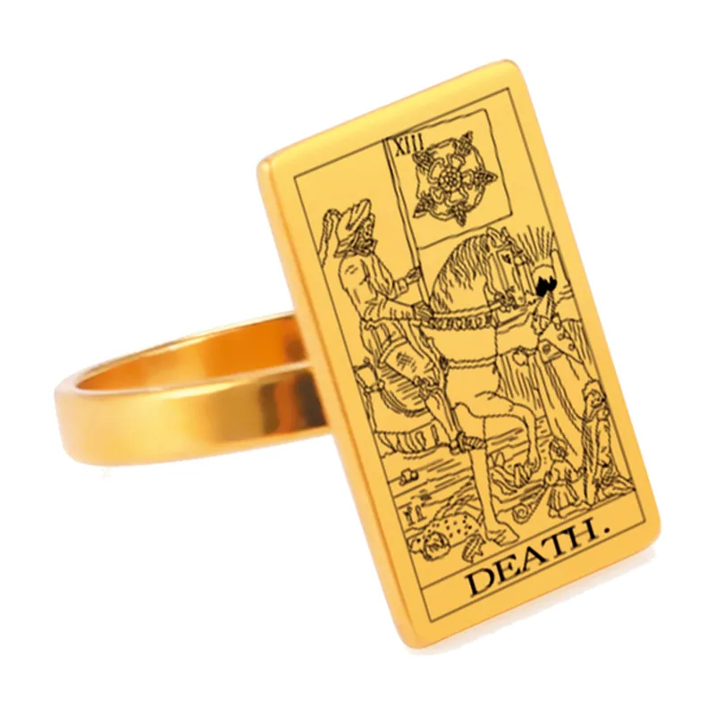Anillo Sello Rectangular de Tarot, Acero Inoxidable 316L