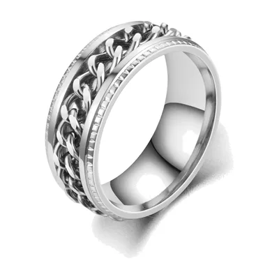 Herren Spinner-Ring mit Cuban Chain Motiv, Edelstahl
