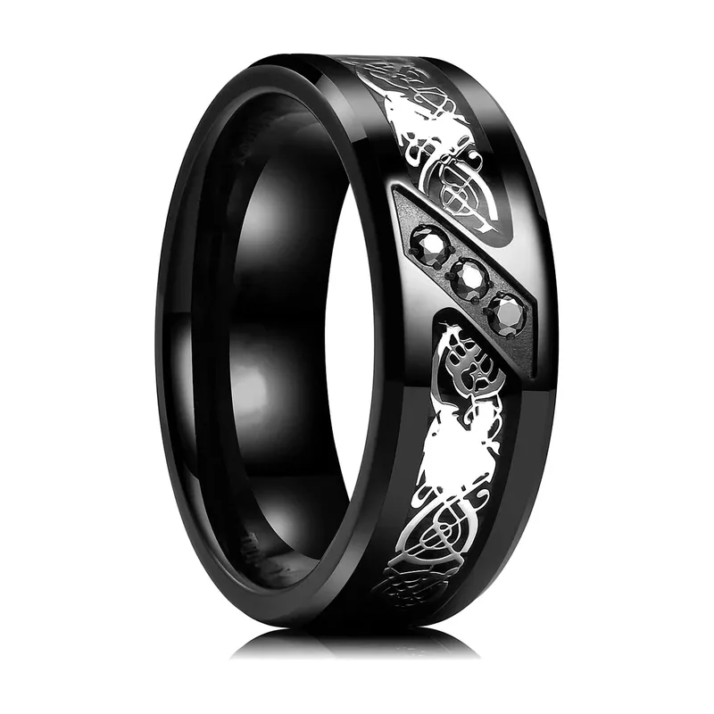 Anillo de Dragón Celta con Zirconia en Acero Inoxidable