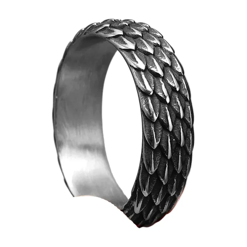 Dragon Scale Texture Band Ring, 316L Stainless Steel