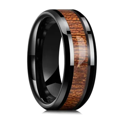 Herrenring mit Holz-Optik Inlay, Edelstahl