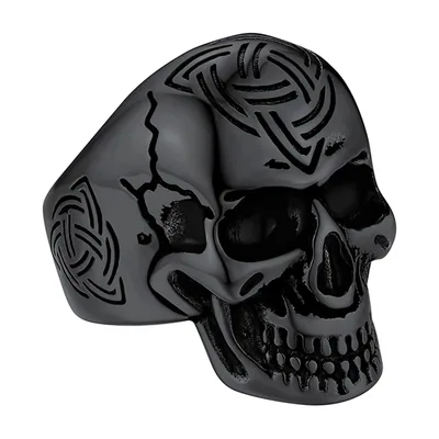 Totenkopf-Ring mit keltischem Trinity-Knoten, Edelstahl
