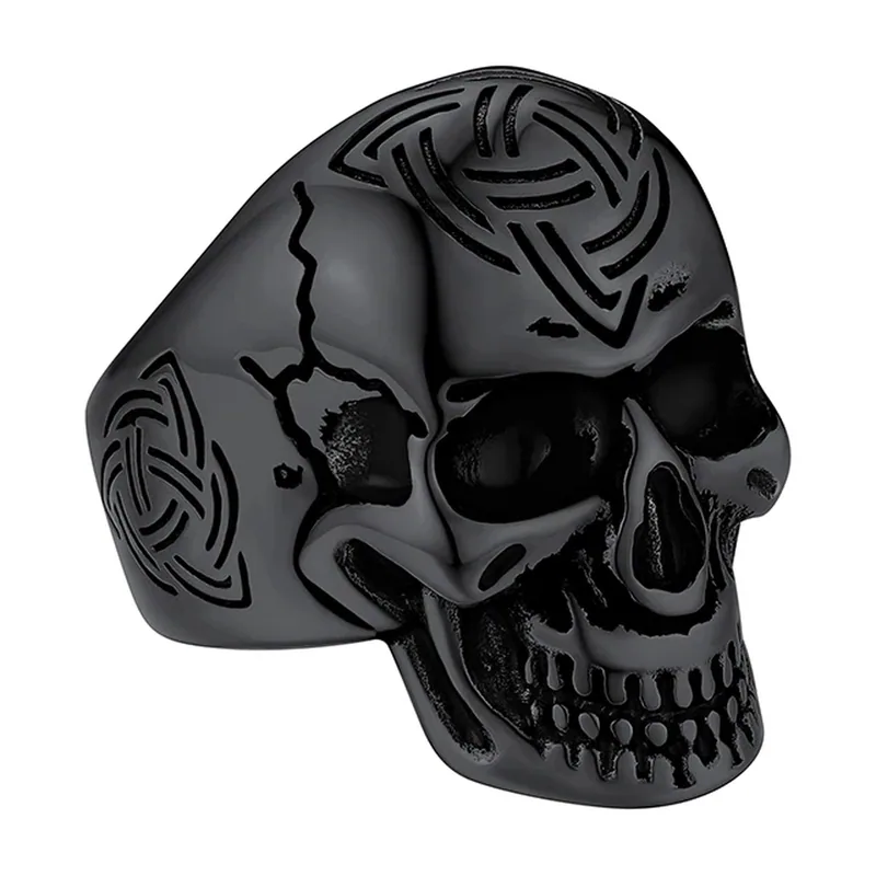 Totenkopf-Ring mit keltischem Trinity-Knoten, Edelstahl