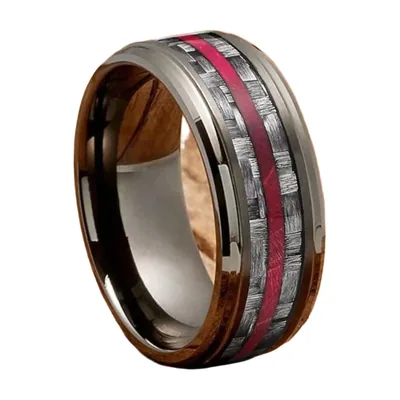Edelstahlring mit Koa-Holz und Whiskyfass-Inlay für Herren