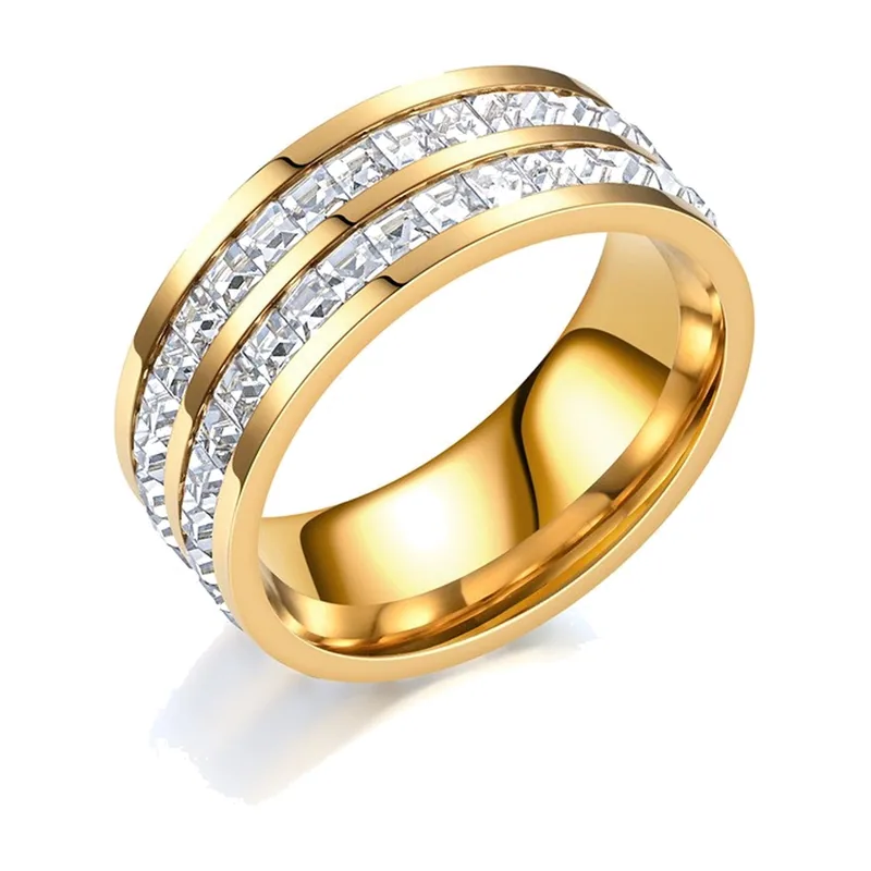 Anillo de banda con doble fila de circonitas, acero inoxidable