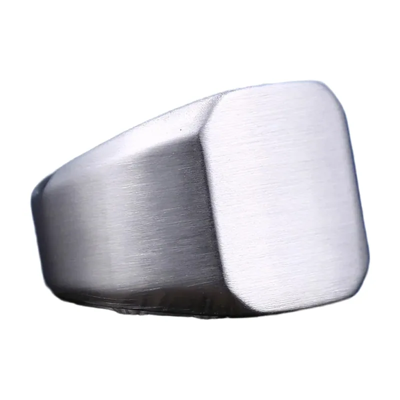 Square Signet Ring, Brushed 316L Stainless Steel