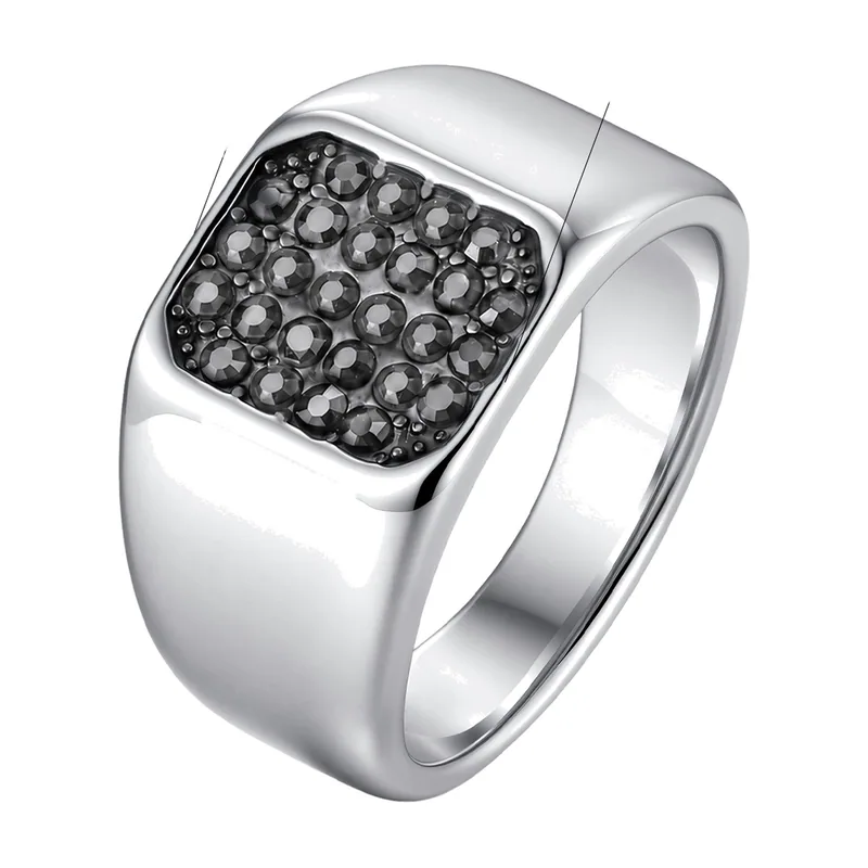 Anillo Sello cuadrado con Circonitas grises, Acero Inoxidable