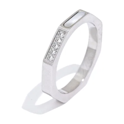 Geometrischer Herrenring mit Zirkonia, Edelstahl