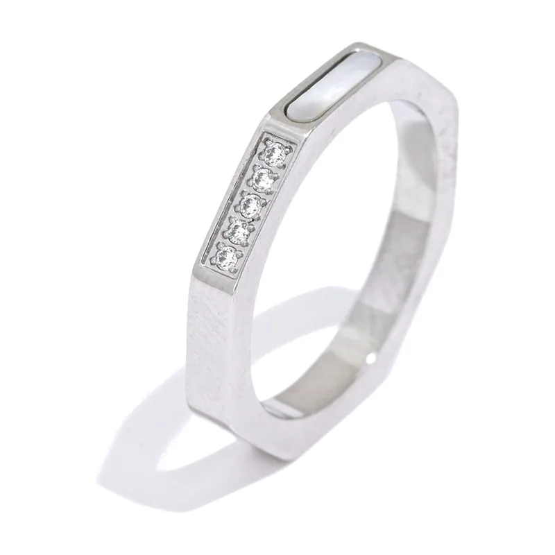 Geometrischer Herrenring mit Zirkonia, Edelstahl