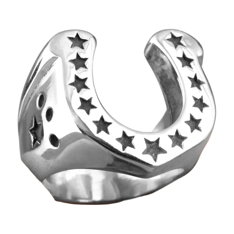 Bague Hufeisen avec Découpes d'Étoiles, Acier Inoxydable 316L