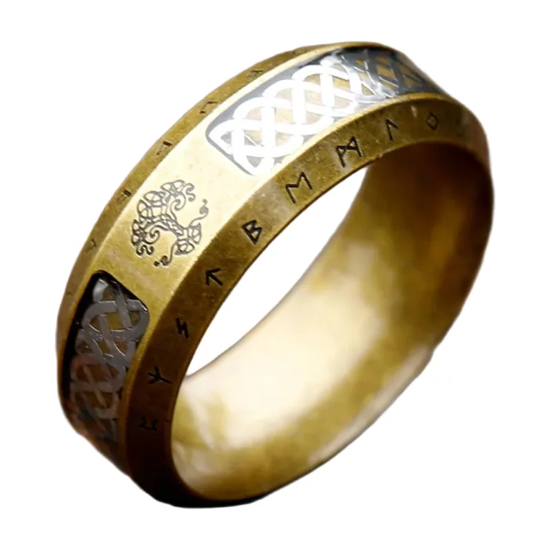 Wikinger Ring mit Yggdrasil und keltischem Knoten, Edelstahl