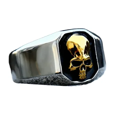 Herren Siegelring mit Totenkopf, Edelstahl 316L