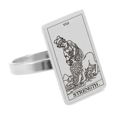 Anello Sigillo Rettangolare con Motivo Tarot Strength, Acciaio Inox