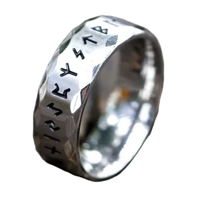 Wikinger Odin Runenring mit Hammerschlag-Finish, Edelstahl