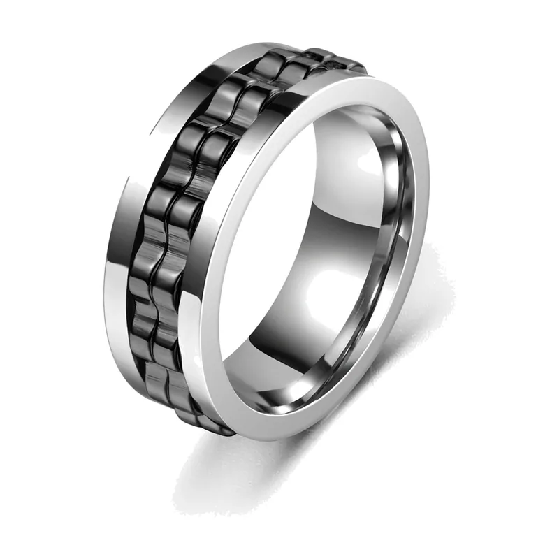 Bague rotative motif chaîne, acier inoxydable